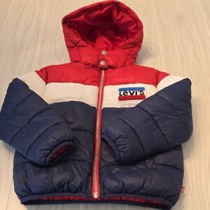 Levi's Red White Blue Kids Puffer Jacket 6X Winter Coat Color Block